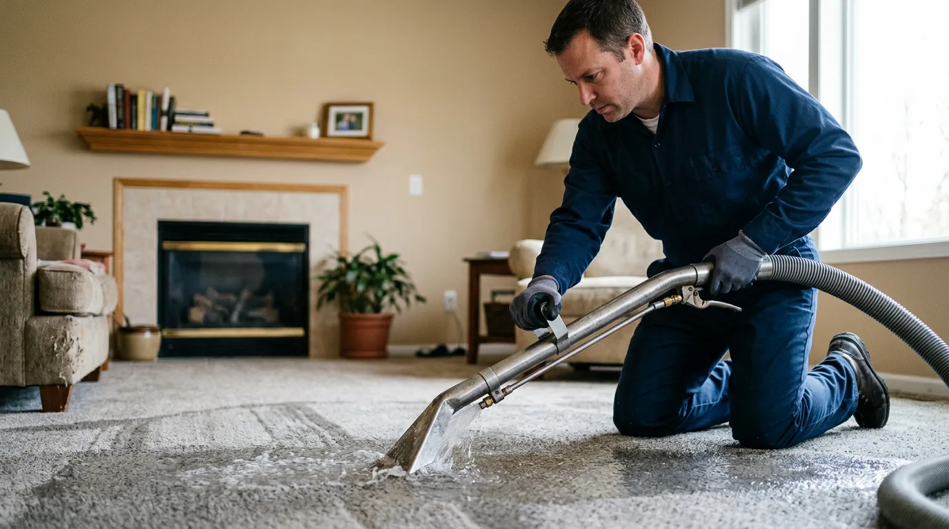 Water damage restoration technician working near Sturtevant, WI